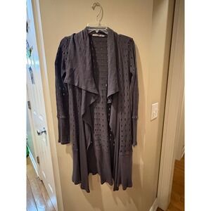 Wearables Womens Charcoal Grey Pointelle Knit Draped Open Cardigan 12165W XS‎